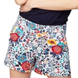 LOFT Shorts Womens 12 Multicolor Floral Flat Front Stretch Ruffle Pockets Casual